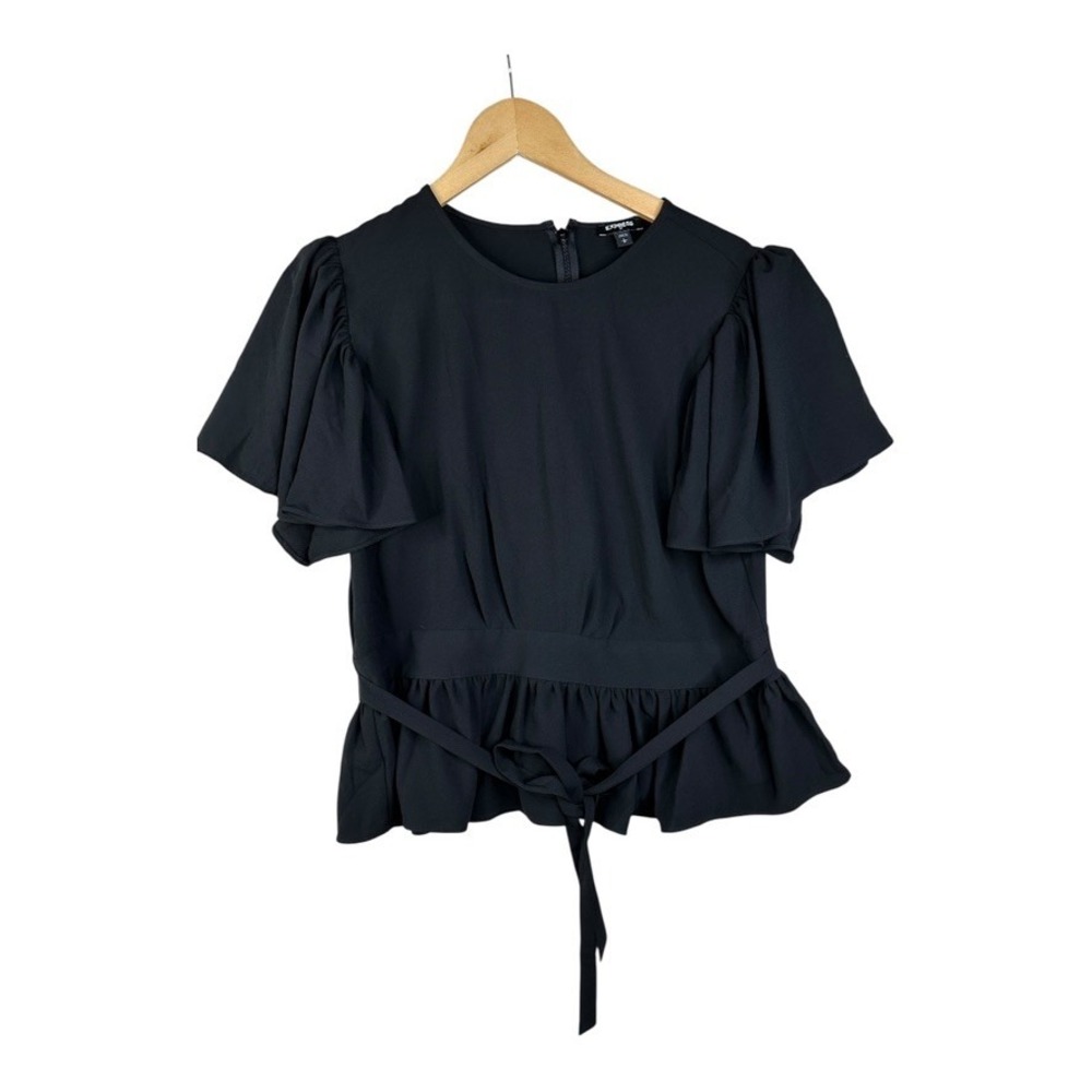 Express Womens Flutter Sleeve Black‎ Top size Large